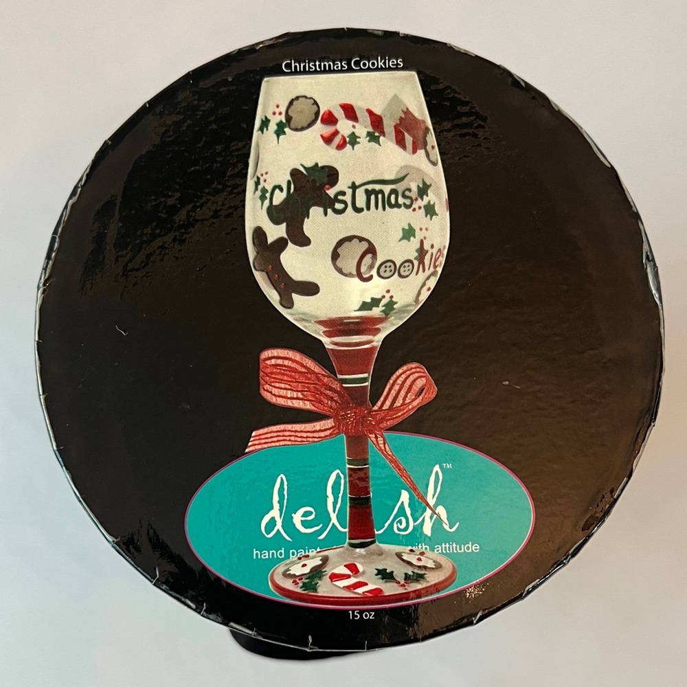 Delish Hand-Painted Christmas Cookies Wine Glass - NIB